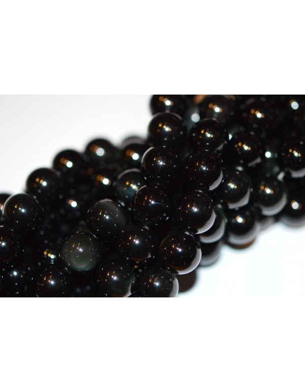 Juodas auksinis obsidianas ( Black/Gold obsidian ) 8 mm. 1 juosta