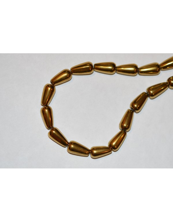 Hematito karoliukai, lašo forma , aukso spalva, 12x7 mm, 1 juosta