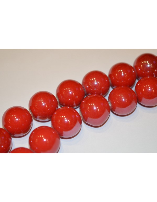 Keramikos karoliukai 14 mm., raudona spalva , 1 juosta