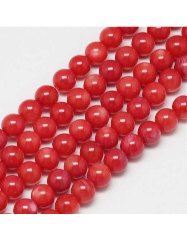 Kriaukliniai ( gėlavandeniai ) karoliukai , dažyti, raudona sp., 7-8 mm., 1 juosta