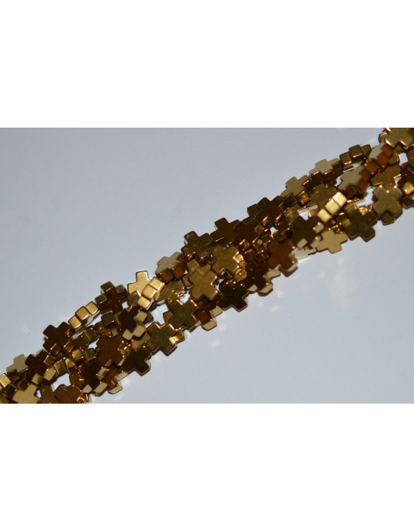 Hematitas " Kryželis", aukso sp. 8x8x3 mm., 1 juosta ( apie 50 vnt.)