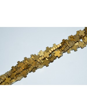 Hematitas " Kryželis", matinis , aukso sp. 4x4x2 mm., 1 juosta ( apie 95 vnt.)