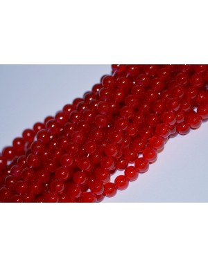 Stikliniai karoliukai ( skaidrūs ) 8 mm., raudona ( raud. serbentu sp.) sp., 1 juosta ( apie 100 vnt.)