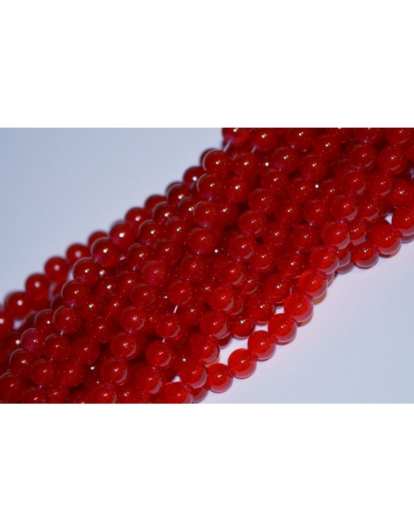 Stikliniai karoliukai ( skaidrūs ) 10 mm., raudona ( raud. serbentu sp.) sp., 1 juosta ( apie 80 vnt.)