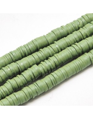 Polimeriniai karoliukai , žalia-alyvuogių sp., 6x1 mm., 1 juosta ( apie  390 vn.)